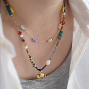 JoJo｜设计师款小众幸运米珠珍珠多巴胺吉象吊坠叠戴手链项链