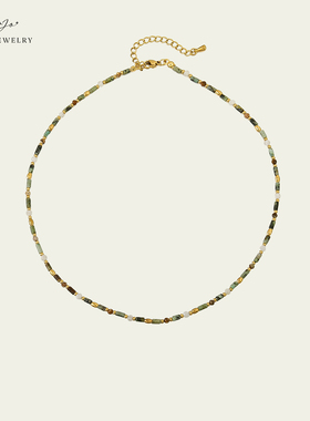 JoJo｜设计师款手工非洲松石竹节吊坠马蹄螺贝珠项链锁骨链