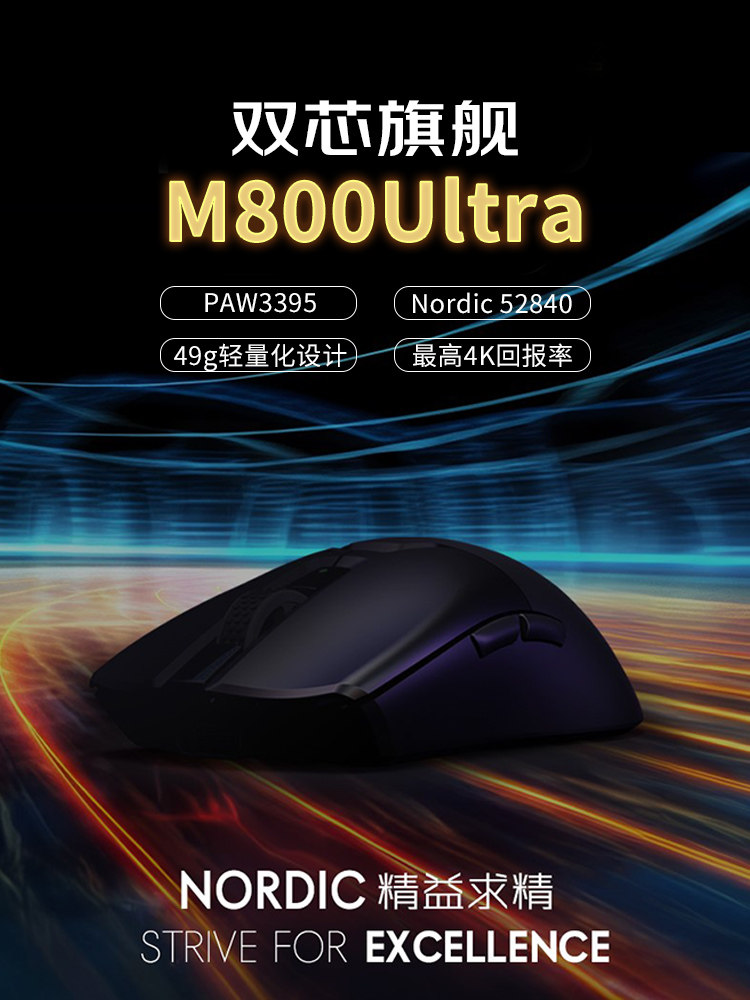 다채로운 M800ULTRA E스포츠 게이밍 마우스 유선 무선 블루투스 3모드 PAW3395 경량 마우스 4K