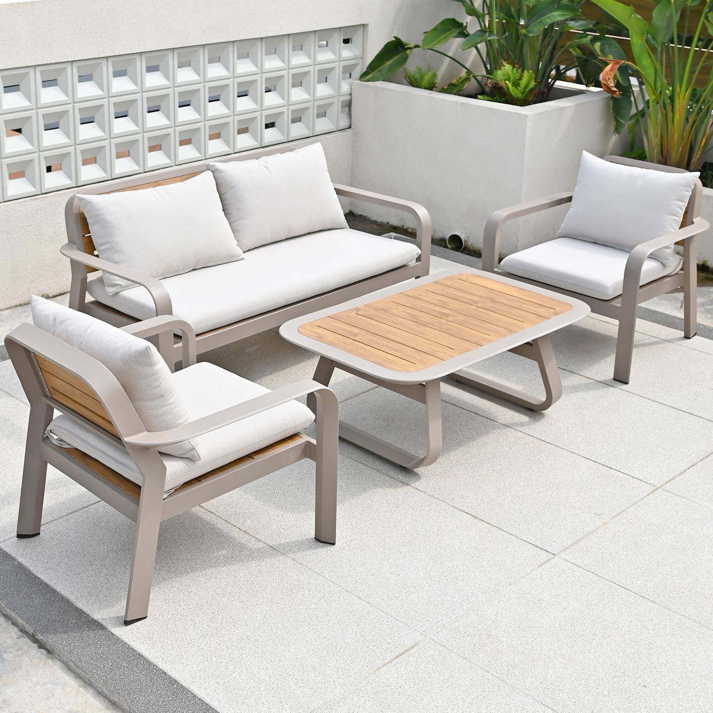 户外桌椅组合公园庭院阳台露天咖啡厅饮料店餐桌茶几塑木休闲沙发