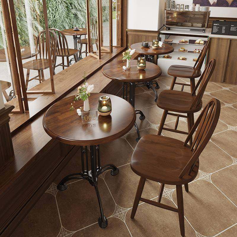 复古咖啡厅桌椅组合实木商用桌子网红甜品烘焙店椅子法式西餐厅桌