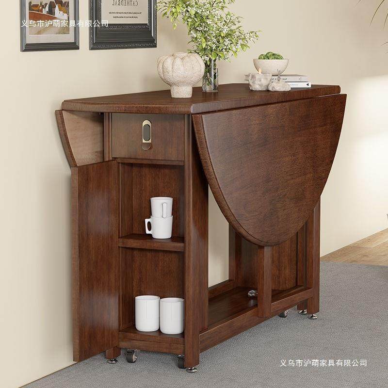 格里木折叠餐桌圆餐桌实木餐桌折叠椅子可收纳家用小户型折叠餐桌