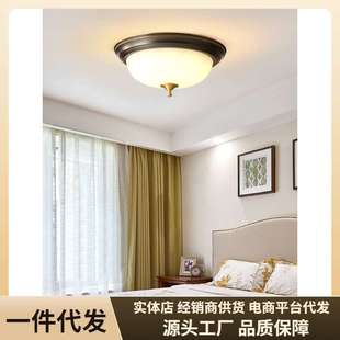 全铜吸顶灯圆形主卧室灯家用简约房间阳台灯创意过道LED灯具 美式