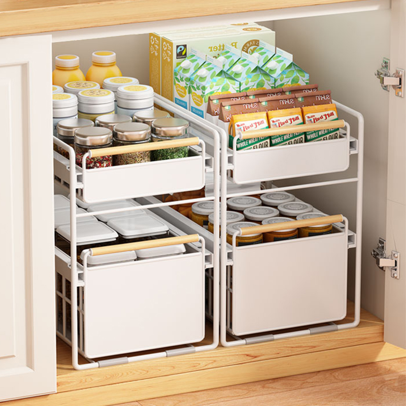 厨房下水槽e水池抽拉式碗碟置物架家用调料收纳架橱柜拉篮分层架