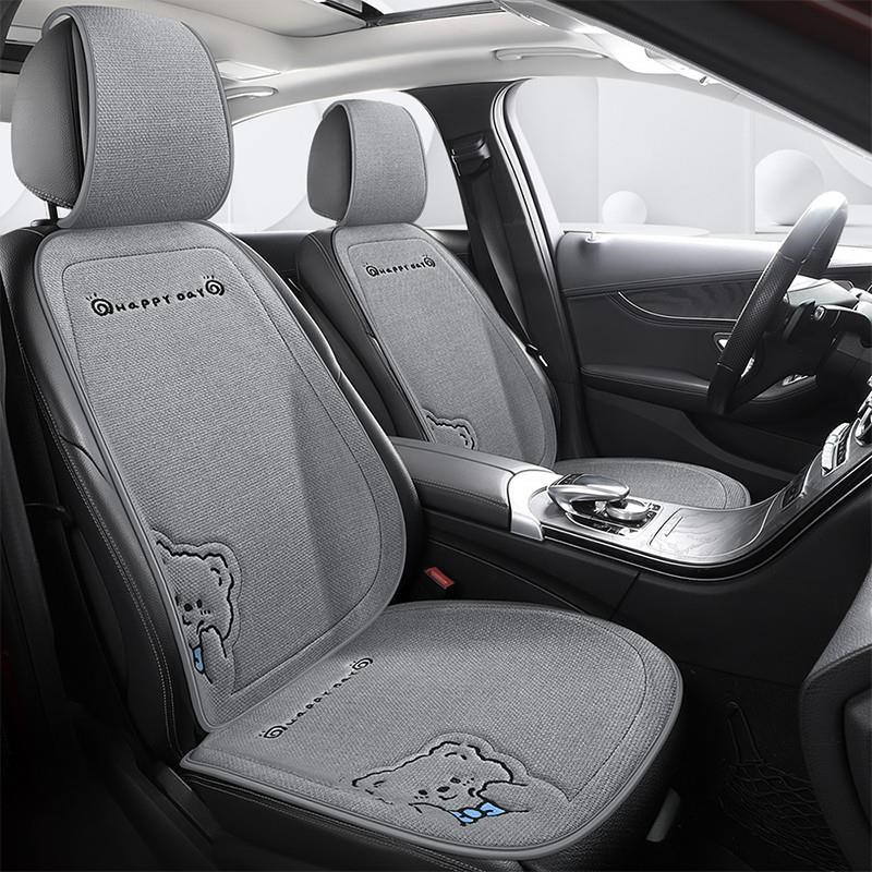 汽车坐垫四季通用亚麻半包围座A套轻奢高级感女座垫可爱卡通座椅