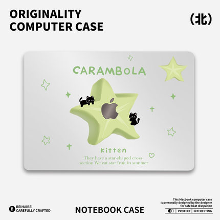 ins杨桃猫咪适用苹果华为电脑macbook15保护壳mac笔记本电脑2025新款M2pro15寸macbookair13膜M3轻薄冰晶壳