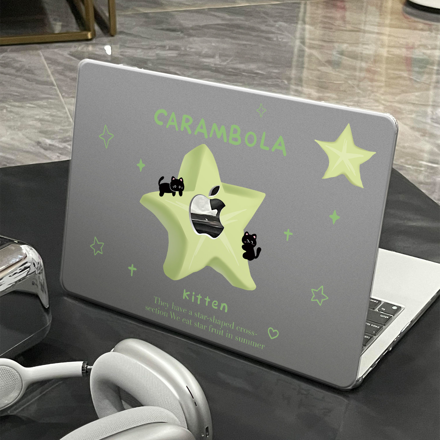 ins杨桃猫咪适用苹果华为电脑macbook15保护壳mac笔记本电脑2025新款M2pro15寸macbookair13膜M3轻薄冰晶壳