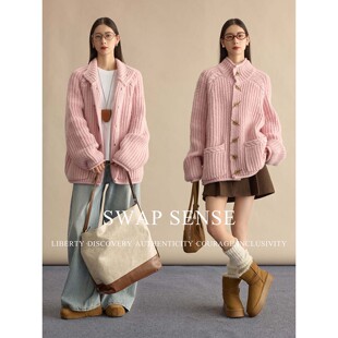 SWAP SENSE粉绒漫叙·复古休闲松弛感粉色粗针慵懒廓形大毛衣外套