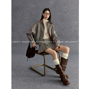 SWAP SENSE栗叶知秋·气质高级感哈林顿外套人字纹学院风套装秋冬