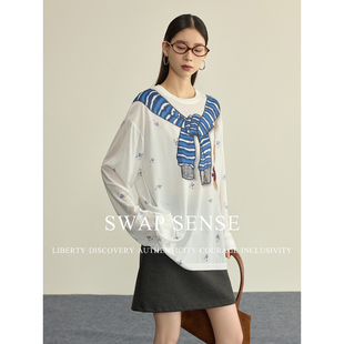 SWAP SENSE绶云叠绘·复古设计感趣味手绘披肩减龄碎花罩衫上衣女