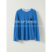 SWAP 上衣新款 SENSE蓝屿莓语·复古休闲克莱因蓝轻薄罩衫 草莓长袖