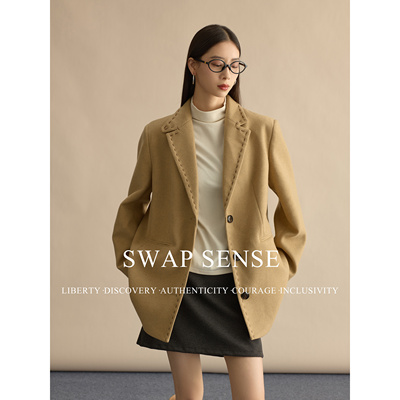 SWAP SENSE暖驼诗裁·复古休闲明线撞色廓形西装外套宽松复古西服