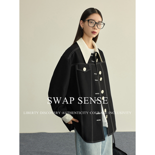 SWAP SENSE墨韵裁影·复古撞色分割压线拼接设计廓形休闲外套新款
