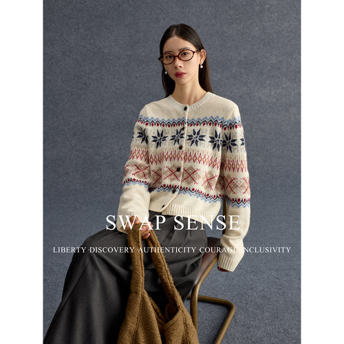SWAP SENSE雪境织诗·复古休闲雪花费尔岛毛衣针织开衫2026年新款