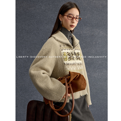 SWAP SENSE灰度筑境· 复古休闲费尔岛毛衣拼接外套2025年新款冬