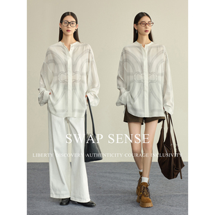SWAP SENSE逸风织影·复古休闲绳索定位印花廓形设计感老钱风衬衫