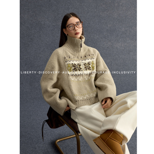 SWAP SENSE灰度筑境· 复古休闲风复古费尔岛浅绿色毛衣外套冬季