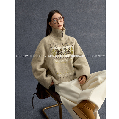 SWAP SENSE灰度筑境· 复古休闲风复古费尔岛浅绿色毛衣外套冬季