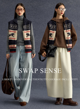 SWAP SENSE幻彩织叙·复古休闲费尔岛提花针织中古毛衣马甲外套冬