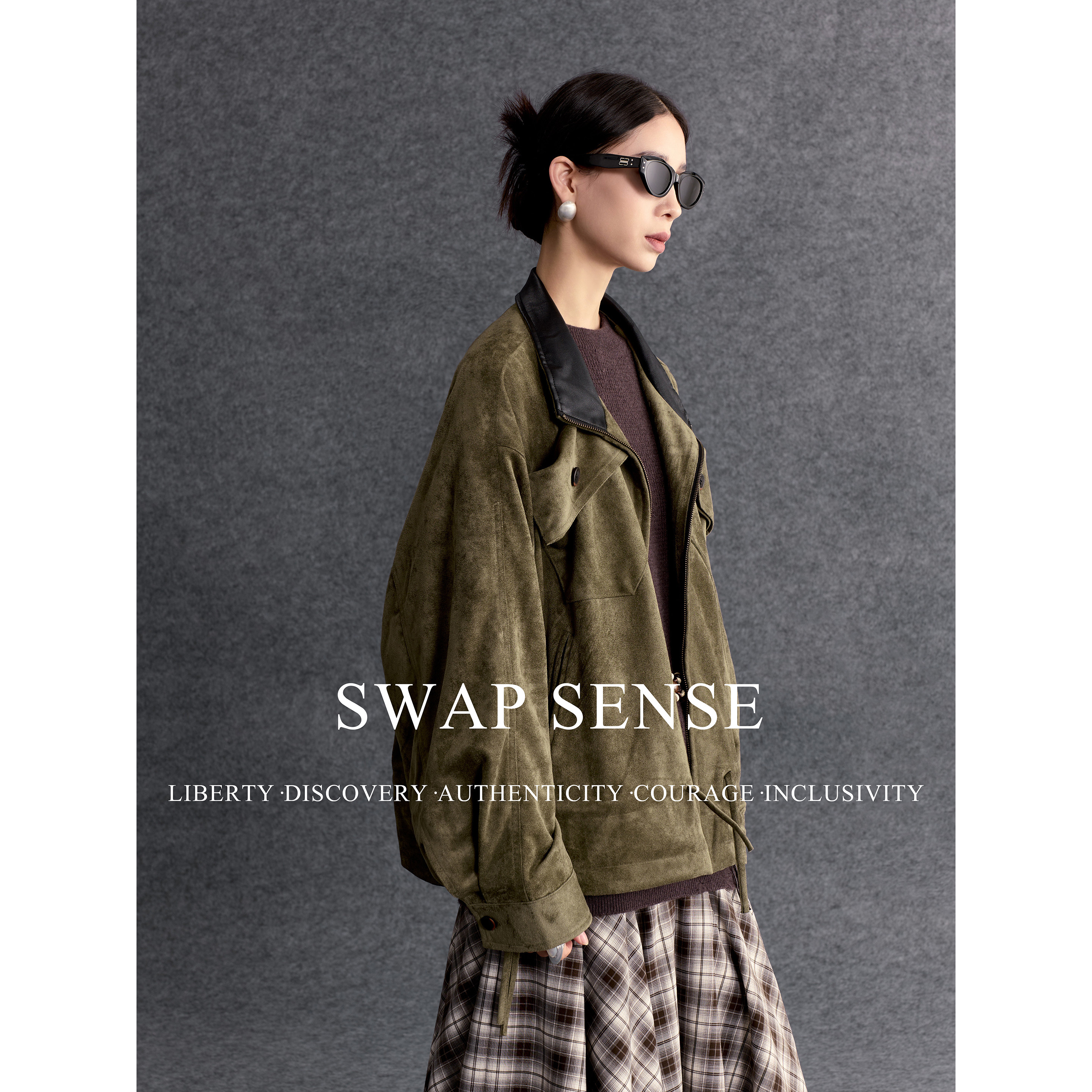 SWAP SENSE城野游侠·美式复古抽绳收腰麂皮哈灵顿外套风衣夹克冬,女装/女士精品,短外套,淘宝优惠券,粉丝福利购,淘宝优惠卷