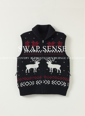 SWAP SENSE· 复古休闲费尔岛提花针织马甲叠穿无袖背心女冬季