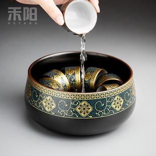 器皿茶盆建水茶盂水盂功夫茶具 复古鎏金茶洗大号家用放洗茶杯
