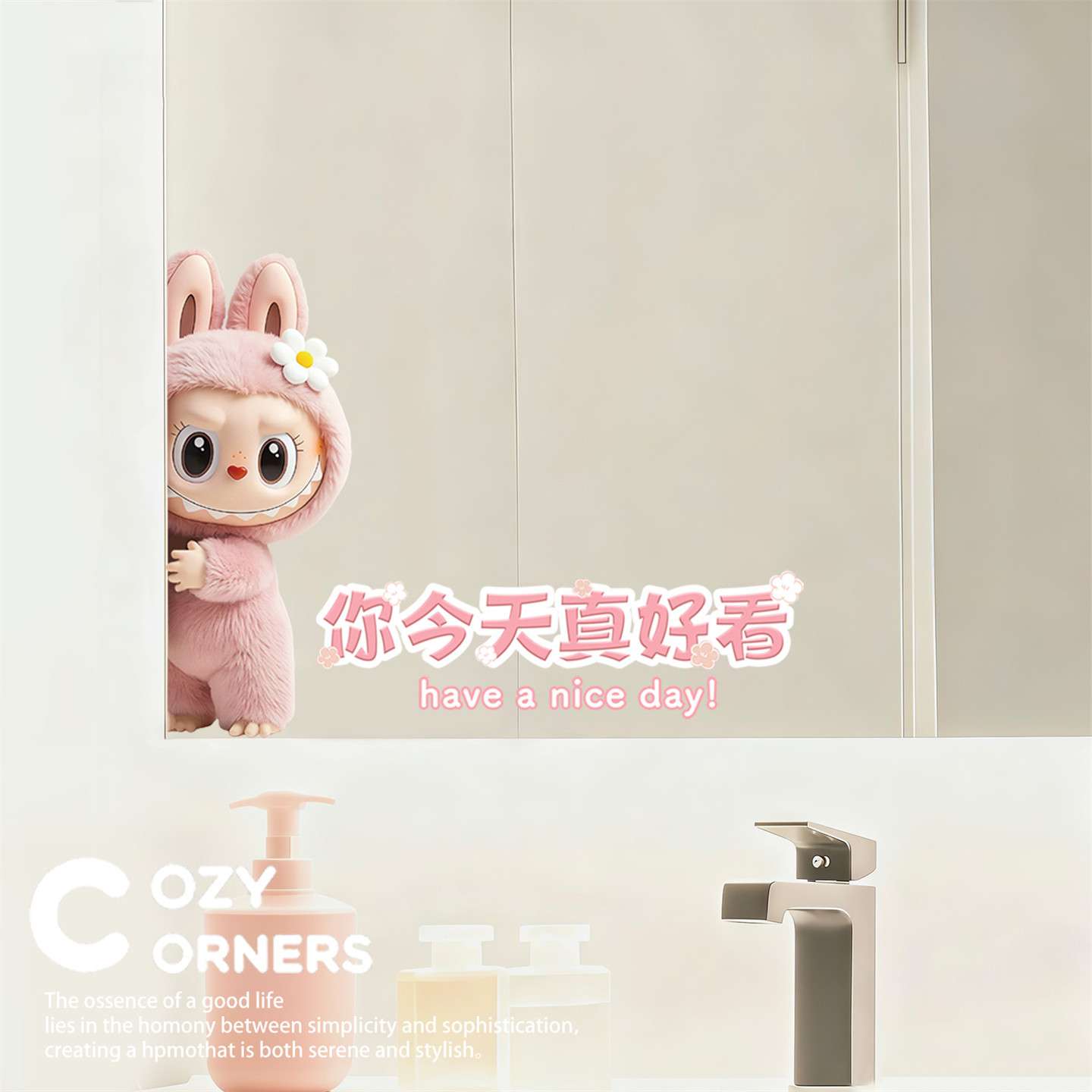 你今天真好看浴室镜子贴纸玻璃自粘卫生间遮挡神器装饰图案高级感