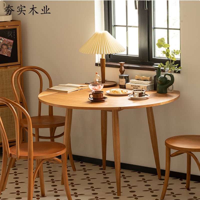 实木折叠餐桌可伸缩圆桌樱桃木饭桌小户型方桌方圆两用餐桌椅