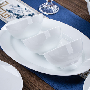 景德镇高温白瓷餐具套装家用中式釉下彩碗盘碗碟餐具乔迁送礼轻奢