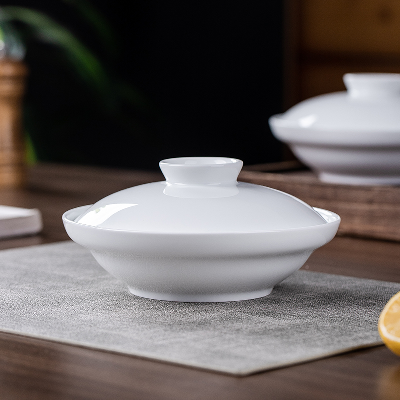 景德镇釉下彩高温白瓷盘子家用带盖子盘子深盘碟子陶瓷碗盘餐具纯