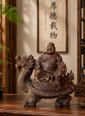 福寿弥勒佛御龙龟摆件越南天然沉香木雕整木实心木雕刻办公室装饰