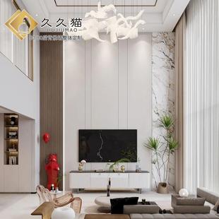 网红款 饰 轻奢别墅岩板复式 背景墙木格栅电视墙实木沙发墙木饰面装
