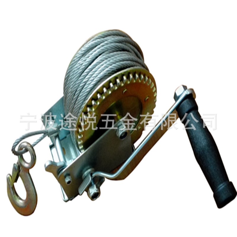 供应2000LBS手摇绞车 手动绞盘 带10米钢丝绳 游艇拖车绞盘