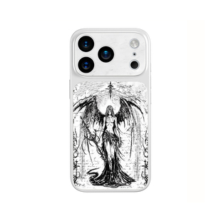 堕落天使~黑白潮牌素描风适用苹果17promax手机壳iPhone16pro新款玻璃镜面15小众高级感14/13/12秒变17大视窗