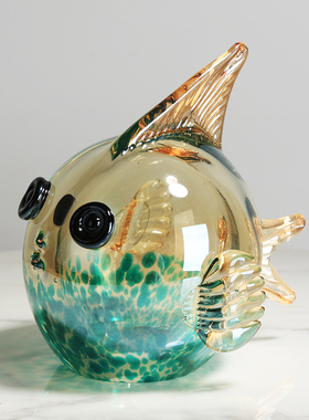 轻奢简约水晶琉璃鱼摆件客厅电视柜卧室玄关样板房玻璃.装饰品摆