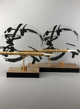 现代新中式创意铁艺亚克力毛笔架玄关摆件K家居书房工艺品软装饰