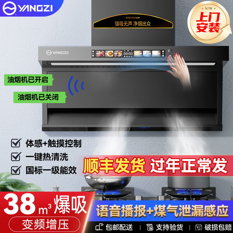 扬子抽油烟机家用厨房大吸力新款吸油机智能清洗顶侧双吸抽油烟机