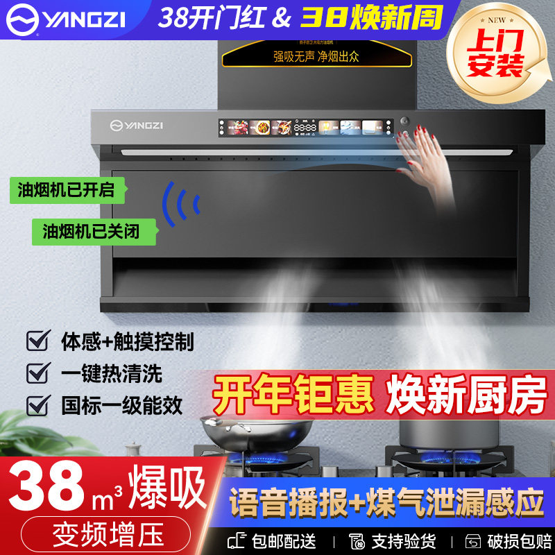 扬子抽油烟机家用厨房大吸力新款吸油机智能清洗顶侧双吸抽油烟机