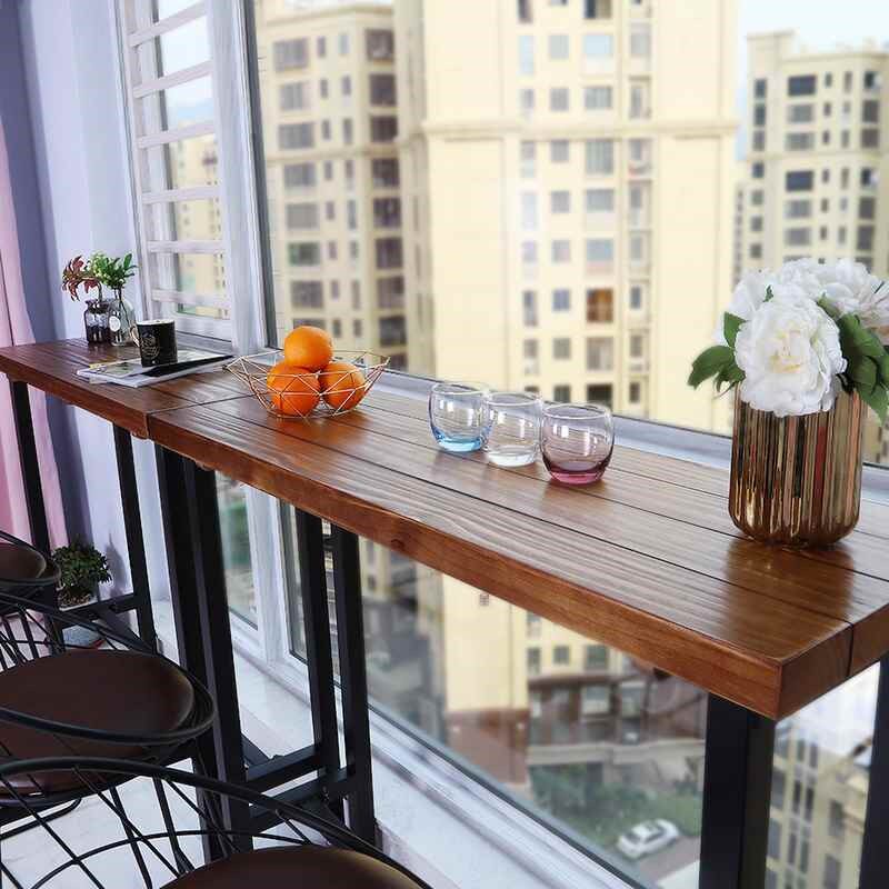 美式loft实木吧台桌 家用长条C靠窗高脚桌酒吧复古吧台桌椅组合