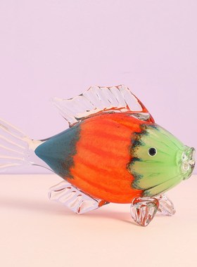 欧式创意水晶玻璃鱼桌面工艺品摆B件客厅样板间装饰品家居节日新