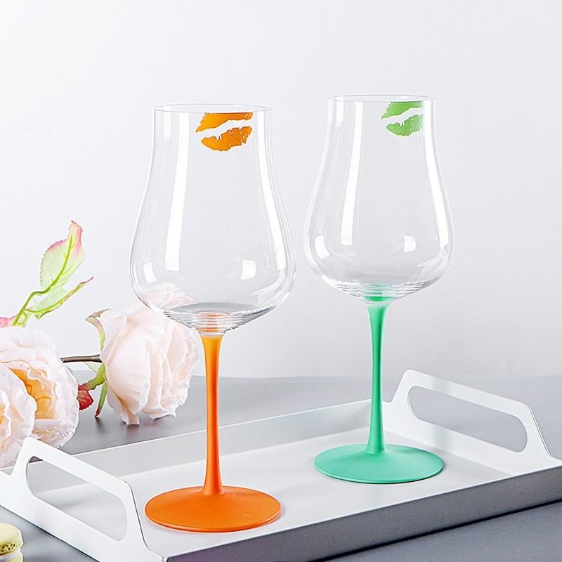 红创意唇印彩酒杯颜值色大肚高脚杯餐高厅I宴会厅高颜值水晶E5979