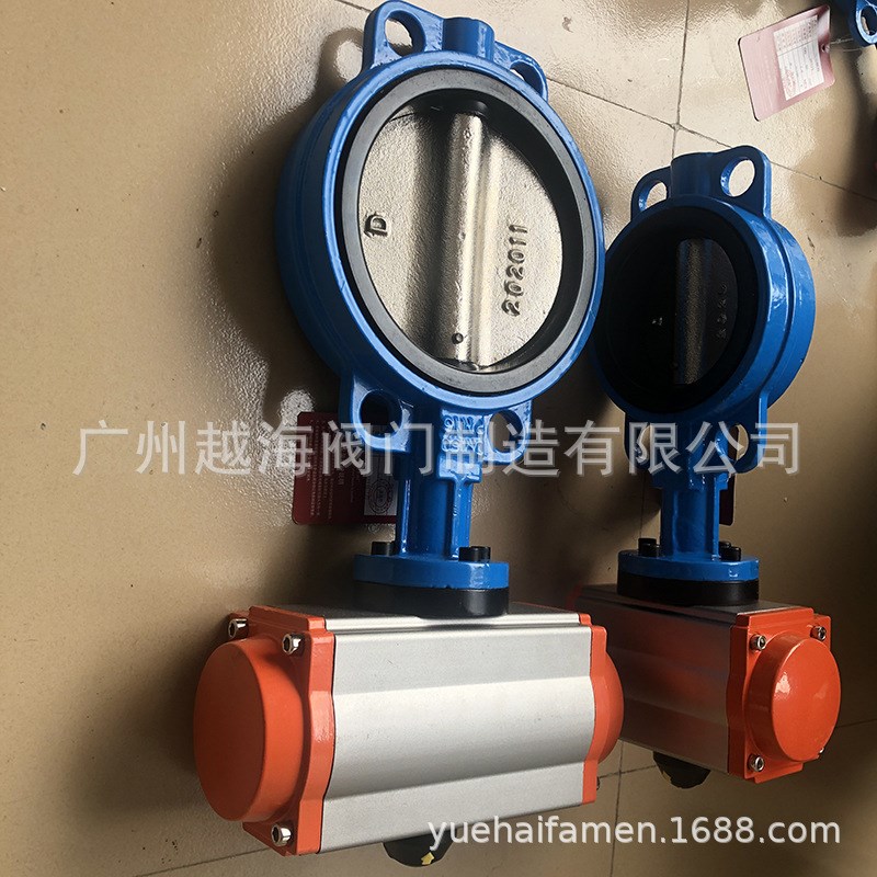 球磨铸铁D671X气动软密封304不锈钢板四氟蝶阀 U丹佛思气动执行器