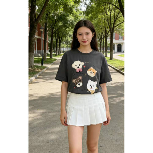 夏季慵懒卡通印花宽松短袖T恤女
