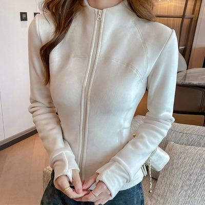 奥摇粒绒抓绒卫衣外套女2025秋冬季新款修身立领冲锋衣内胆瑜伽服