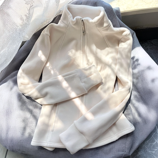 2025加厚双面奥摇粒绒卫衣外套女秋冬款立领修身冲锋衣内胆瑜伽服