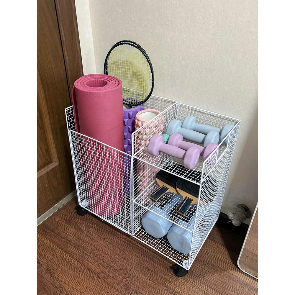 瑜伽垫收纳筐家用运动健身器材收纳羽毛球拍球类装篮球移动置物架