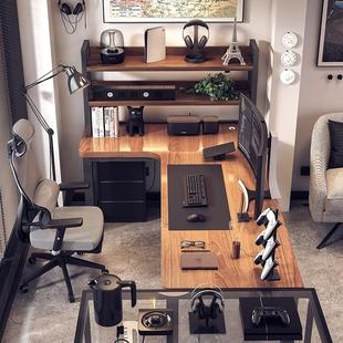 电脑台式 桌l型转角桌书桌书架一体卧室办公桌拐角桌小户型工作台