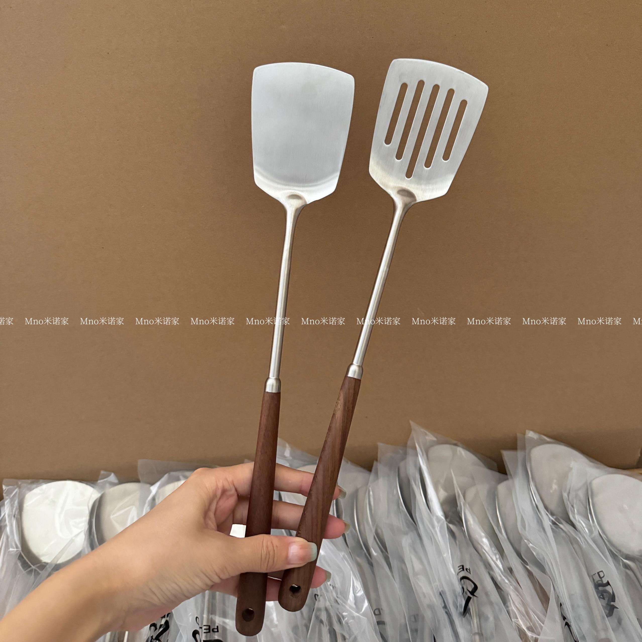 米诺家胡桃木304不锈钢小锅铲 炒菜勺汤勺铲子厨具不粘锅铲勺套装