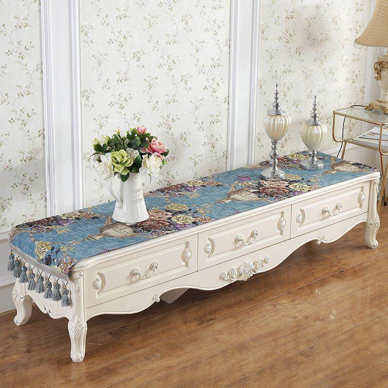 欧式电视柜桌布高端奢华蓝色茶几垫装饰布艺鞋柜五斗柜盖布防尘罩