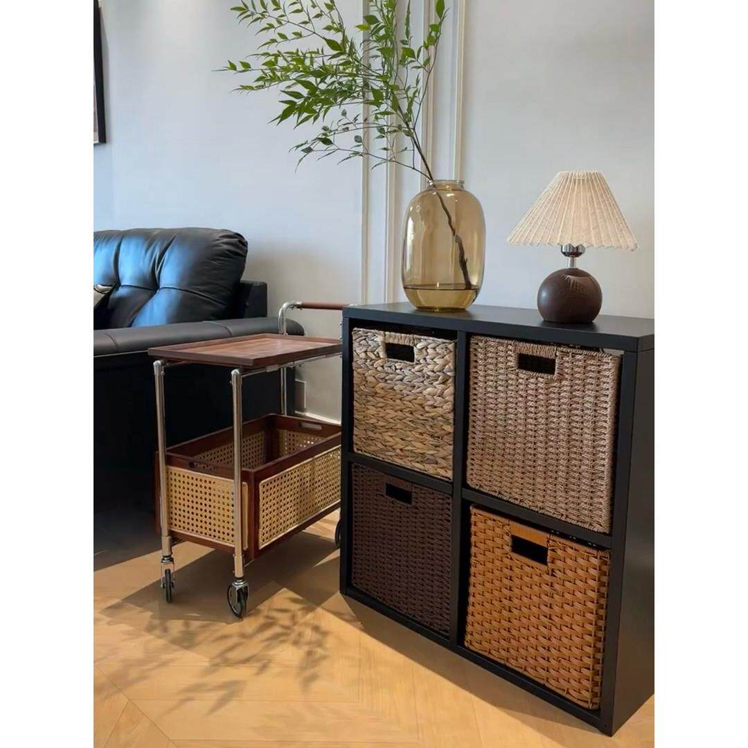 黑色格子柜落地展示矮柜收纳柜电视柜自由组合书柜沙发边柜实木